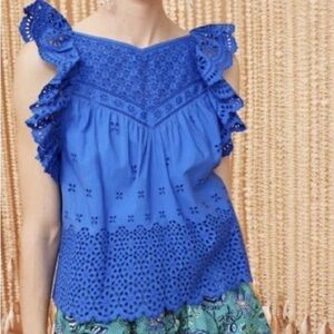 Ulla Johnson NWT sz 12 Leona Top in Cobalt eyelet details excellent new cond
